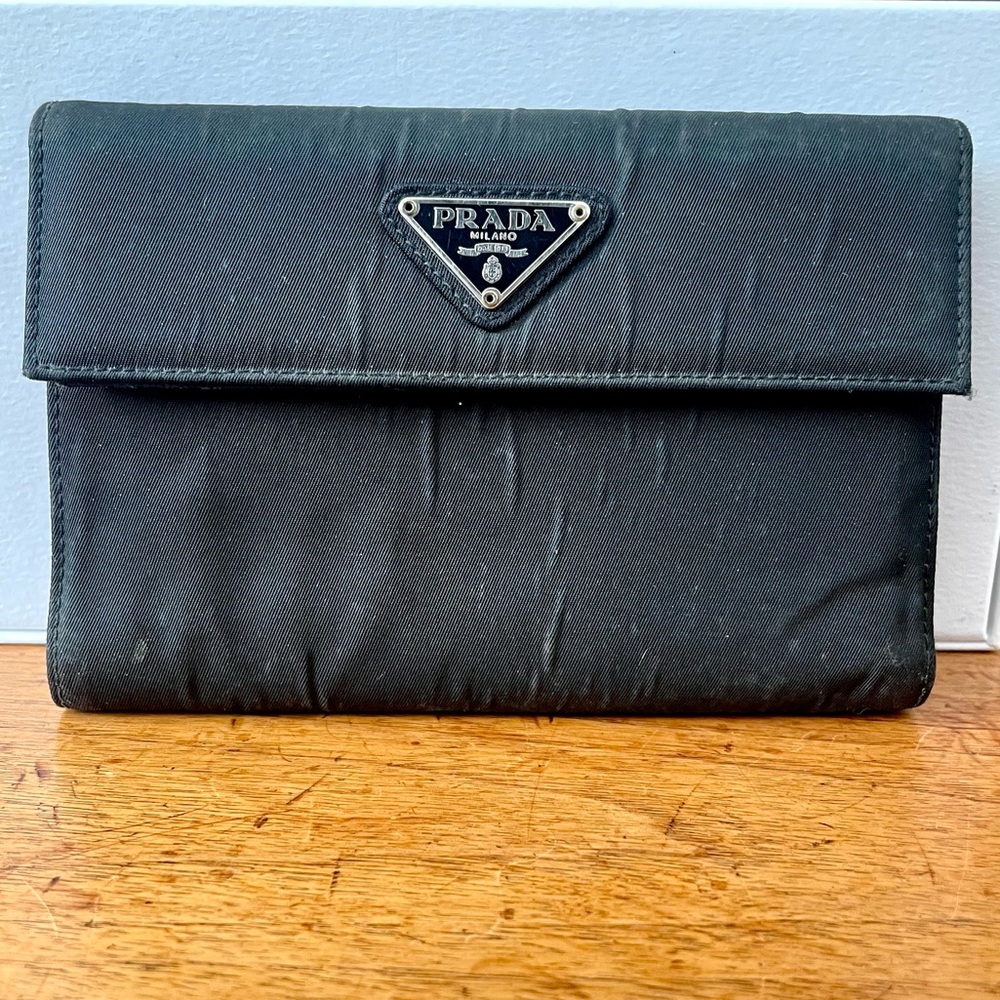 Authentic Prada Black Nylon Wallet Medium Large Size. Nice used conditio…